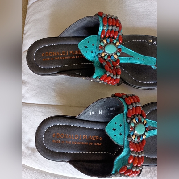 Donald Pliner Women's Leather Dark Brown and Turquoise Sandals_10 - Picture 2 of 6
